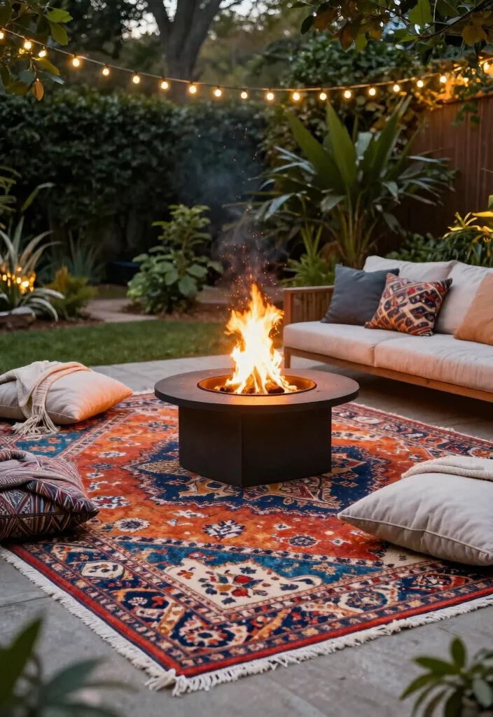 10 Aesthetic Fire Pit Decorating Ideas for Your Sanctuary 8. Outdoor Rugs for Comfort and Style 0