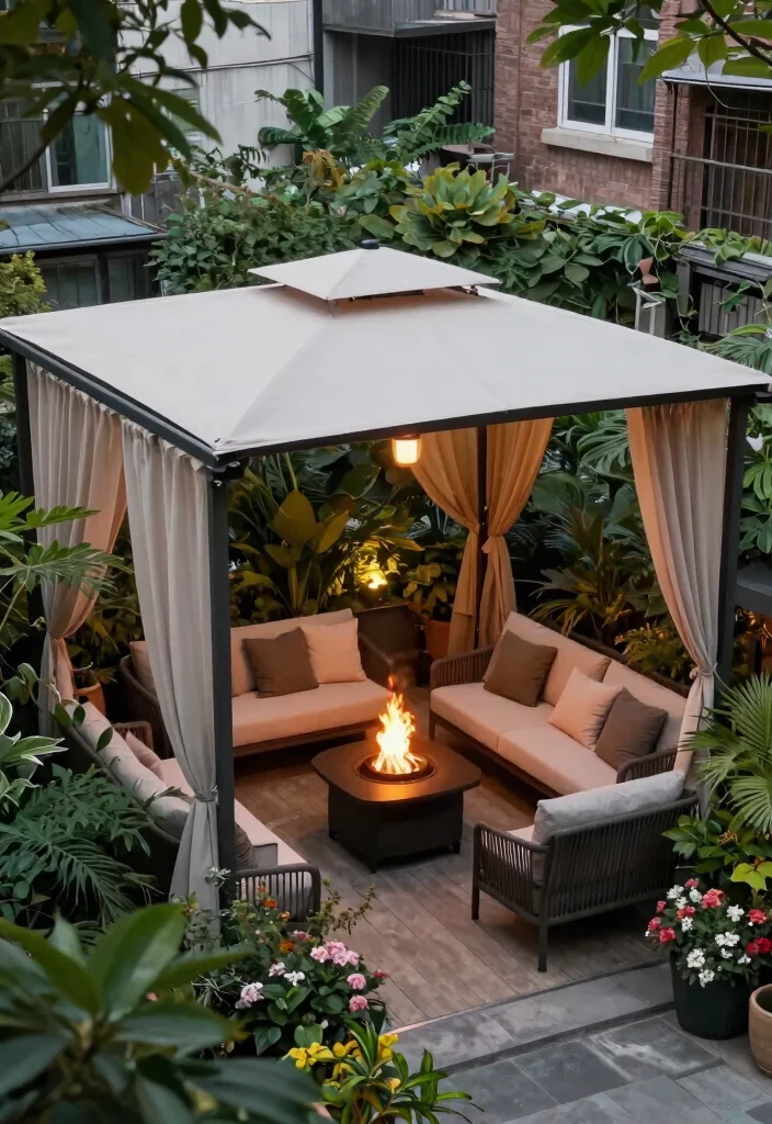 10 Best Fire Pit Top View Layouts for Perfect Planning 10. Fire Pit with Overhead Canopy 0