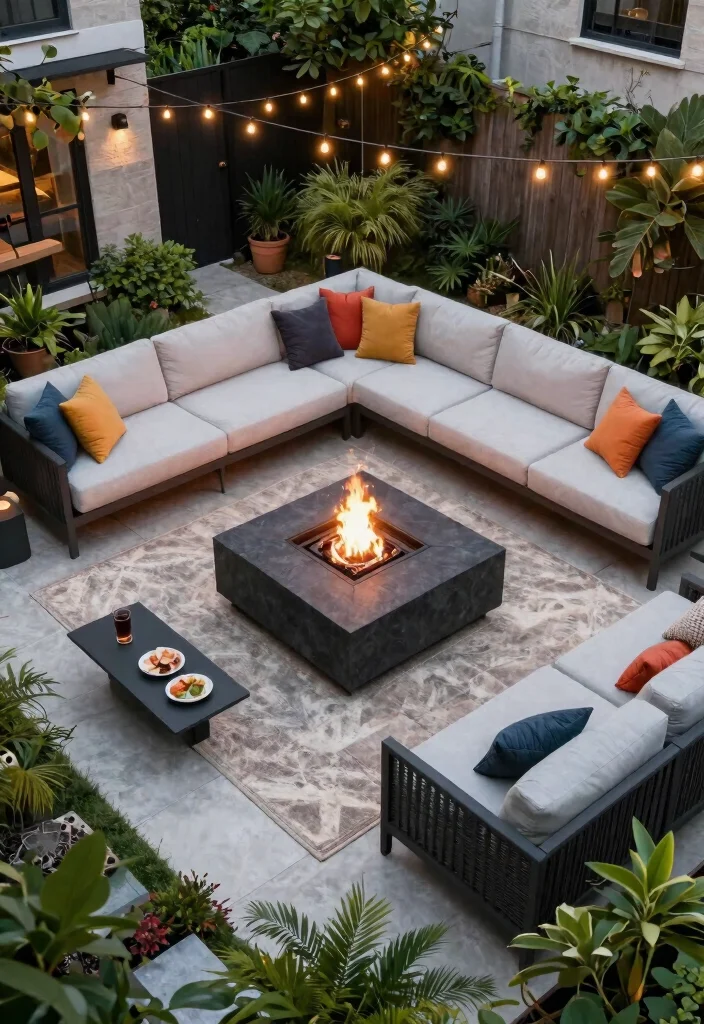 10 Best Fire Pit Top View Layouts for Perfect Planning 2. Square Fire Pit with Cozy Lounge Area 0