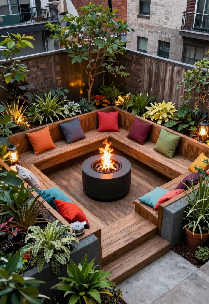 10 Best Fire Pit Top View Layouts for Perfect Planning 3. Elevated Fire Pit with Multi Level Seating 0