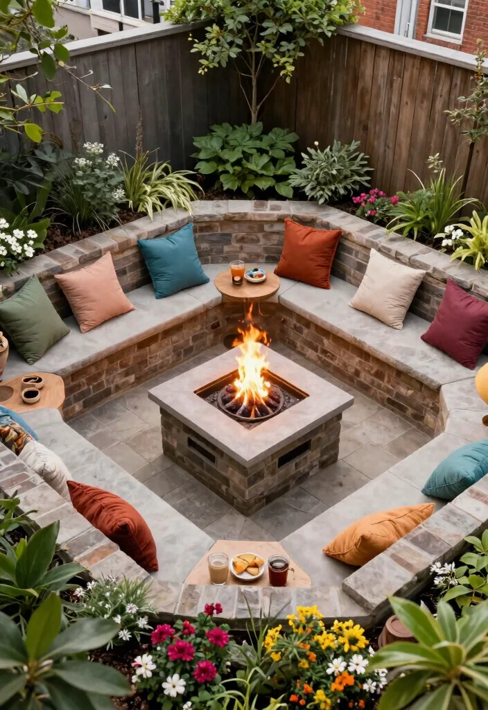 10 Best Fire Pit Top View Layouts for Perfect Planning 5. Fire Pit with Built In Seating Nooks 0