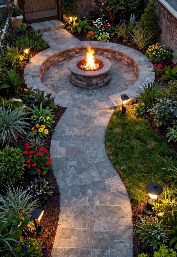 10 Best Fire Pit Top View Layouts for Perfect Planning 6. Fire Pit with Paver Stone Pathways 0