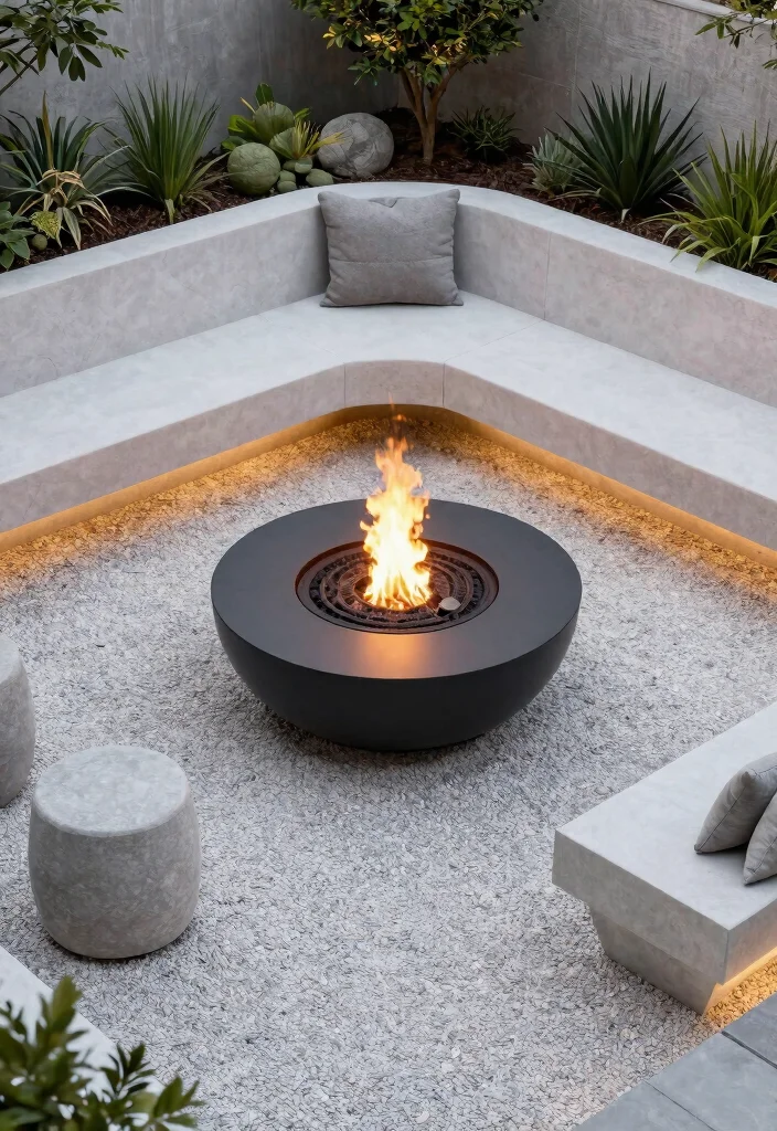 10 Best Fire Pit Top View Layouts for Perfect Planning 7. Modern Fire Bowl with Minimalist Surroundings 0