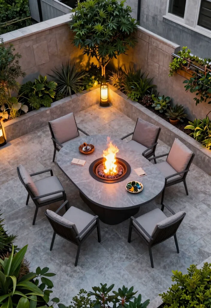 10 Best Fire Pit Top View Layouts for Perfect Planning 8. Fire Pit with Unique Table Integration 0