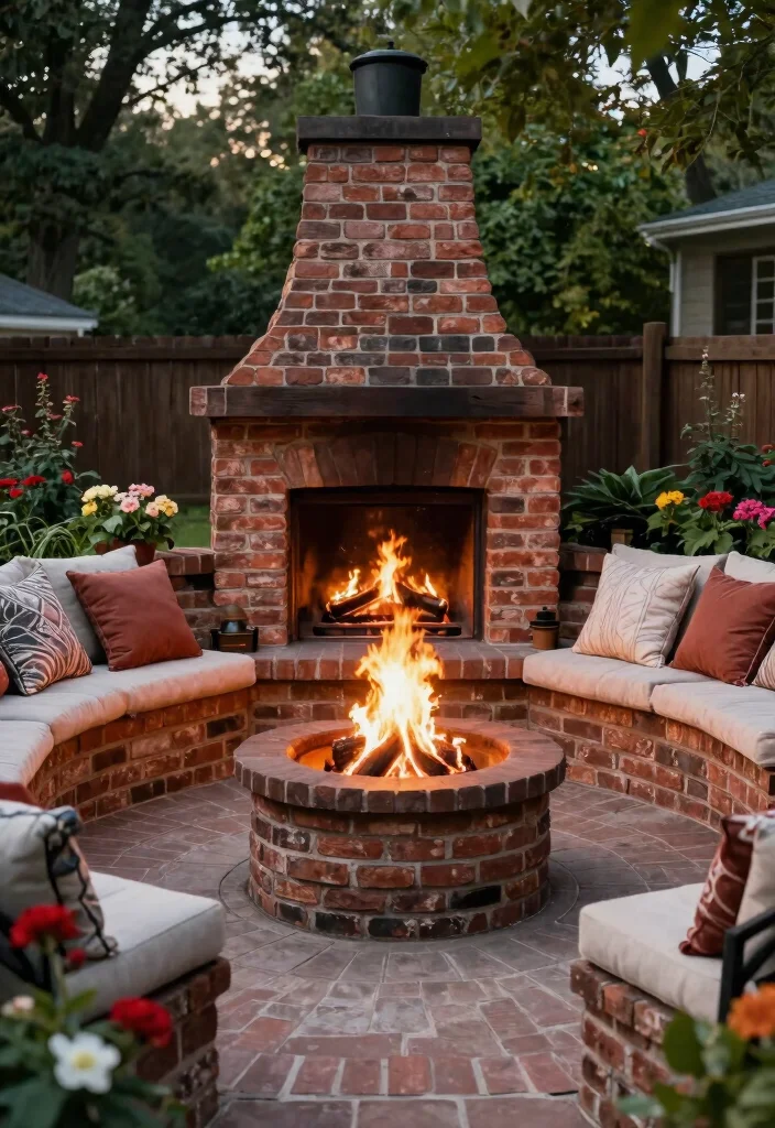 10 Best Outdoor Fire Pit Ideas with Built in Seating 6. Brick Fire Pit with Cozy Built in Seating 0
