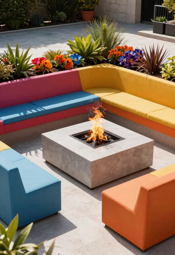 10 Best Outdoor Fire Pit Ideas with Built in Seating 9. Geometric Seating with Built in Fire Pit 0