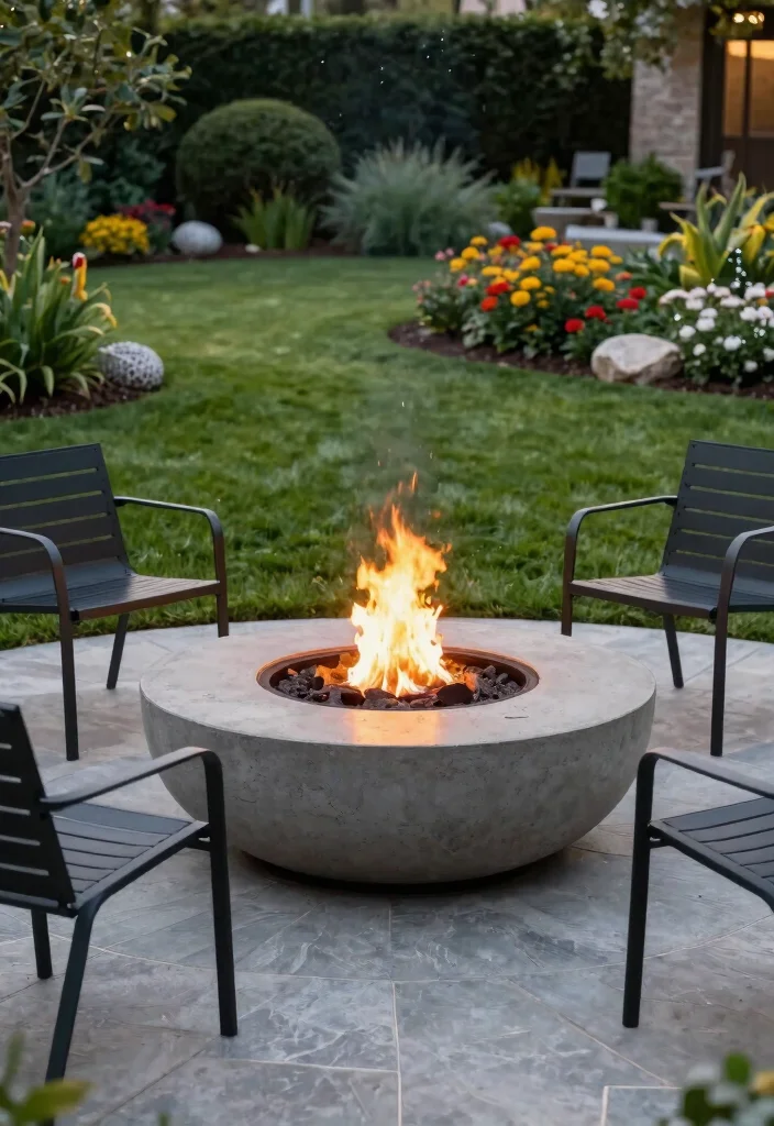 10 Contemporary Outdoor Fire Pit Designs for a High End Look 1. Sleek Concrete Fire Pit 0