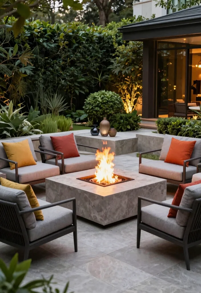 10 Contemporary Outdoor Fire Pit Designs for a High End Look 6. Elevated Fire Pit with Club Chairs 0