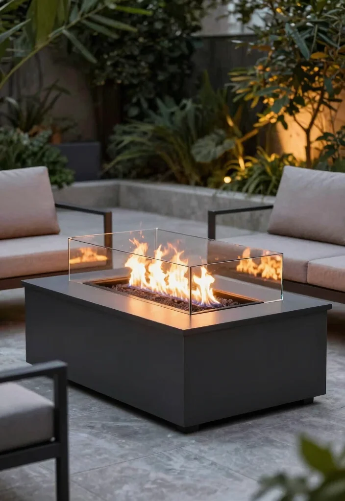 10 Contemporary Outdoor Fire Pit Designs for a High End Look 8. Stylish Fire Pit with Glass Panels 0
