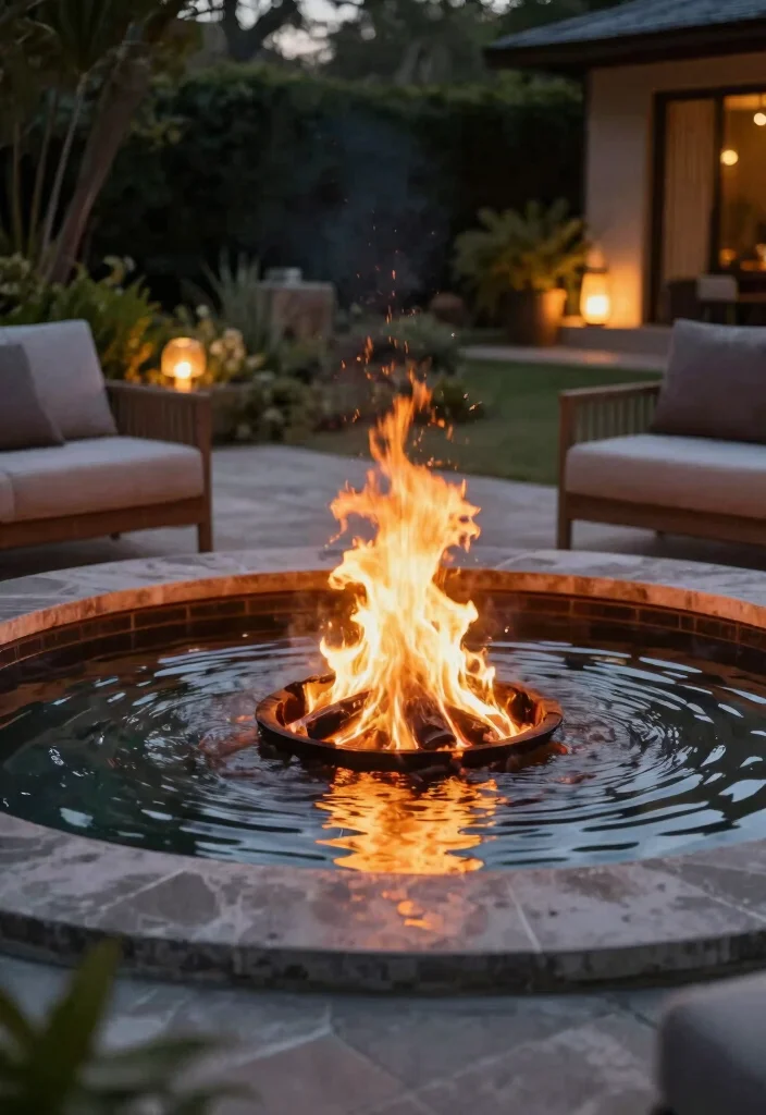 10 Contemporary Outdoor Fire Pit Designs for a High End Look 9. Fire Pit with Water Feature 0