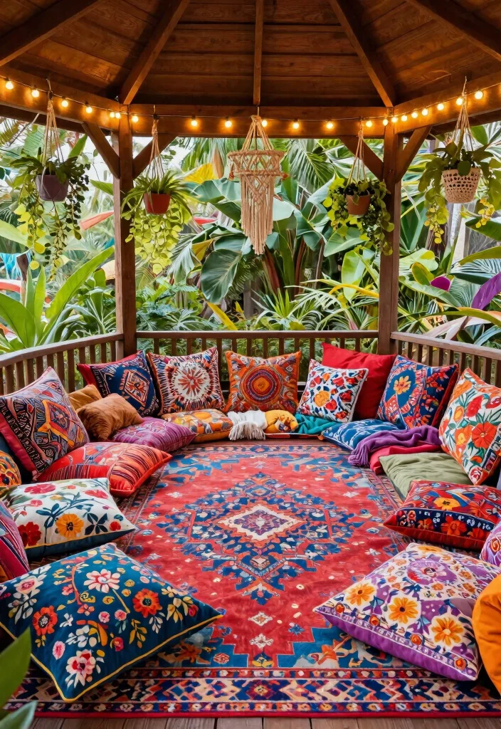 10 Cozy Gazebo Ideas with Rugs Cushions Lights 1. Bohemian Chic 0