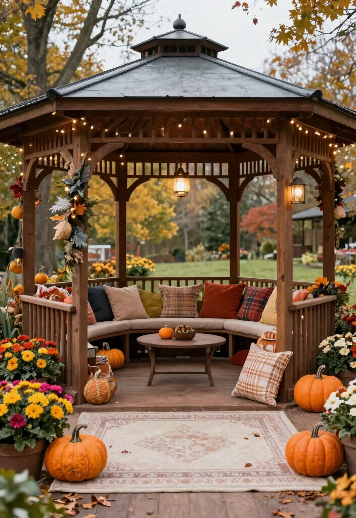 10 Cozy Gazebo Ideas with Rugs Cushions Lights 10. Seasonal Splendor 0