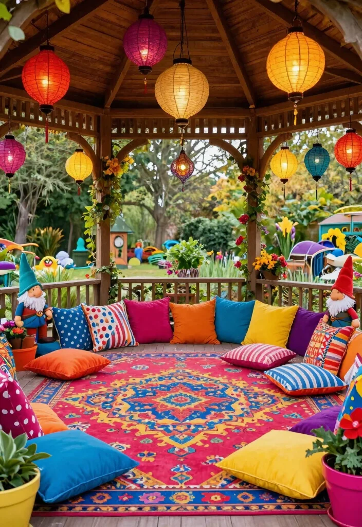 10 Cozy Gazebo Ideas with Rugs Cushions Lights 4. Whimsical Wonderland 0