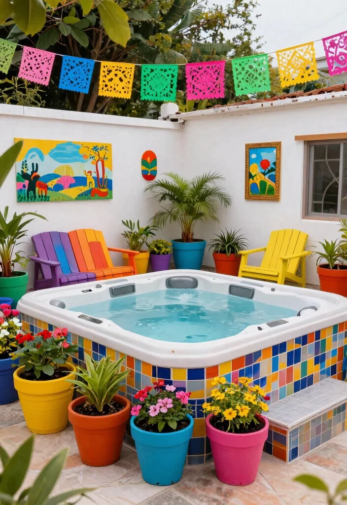 10 Dreamy Hot Tub Oasis Ideas to Transform Your Yard 10. Colorful Fiesta 0