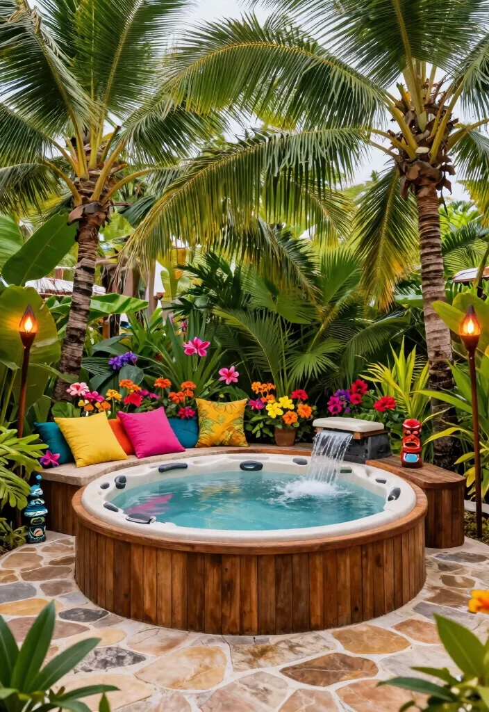 10 Dreamy Hot Tub Oasis Ideas to Transform Your Yard 5. Tropical Escape 0