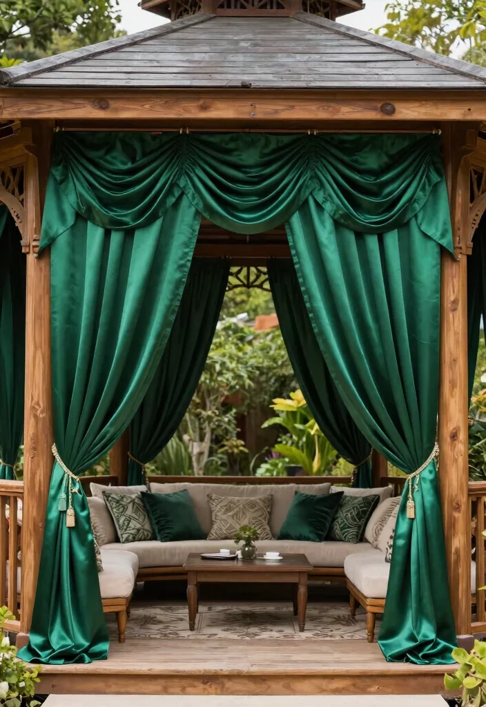 10 Elegant Gazebo Curtain Ideas for Privacy Style 4. Elegant Draping with Swags 0