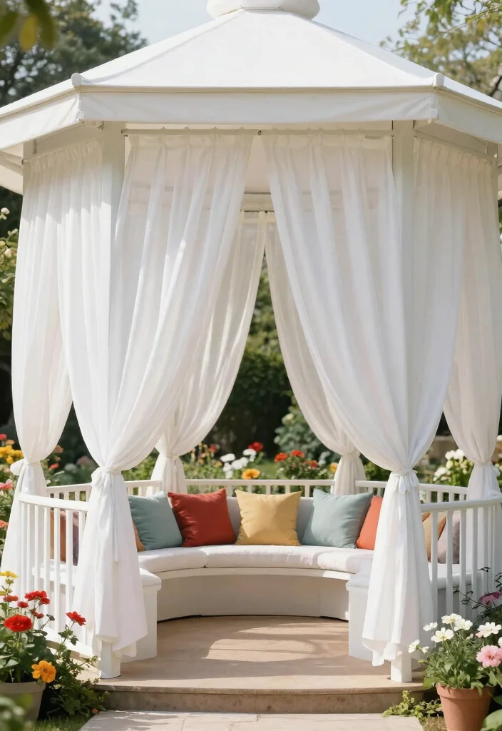 10 Elegant Gazebo Curtain Ideas for Privacy Style 5. Classic White for Timeless Style 0