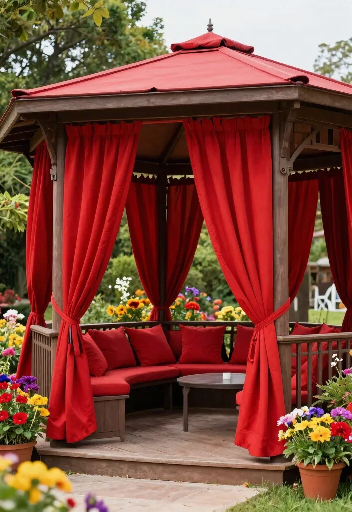 10 Elegant Gazebo Curtain Ideas for Privacy Style 6. Statement Colors 0