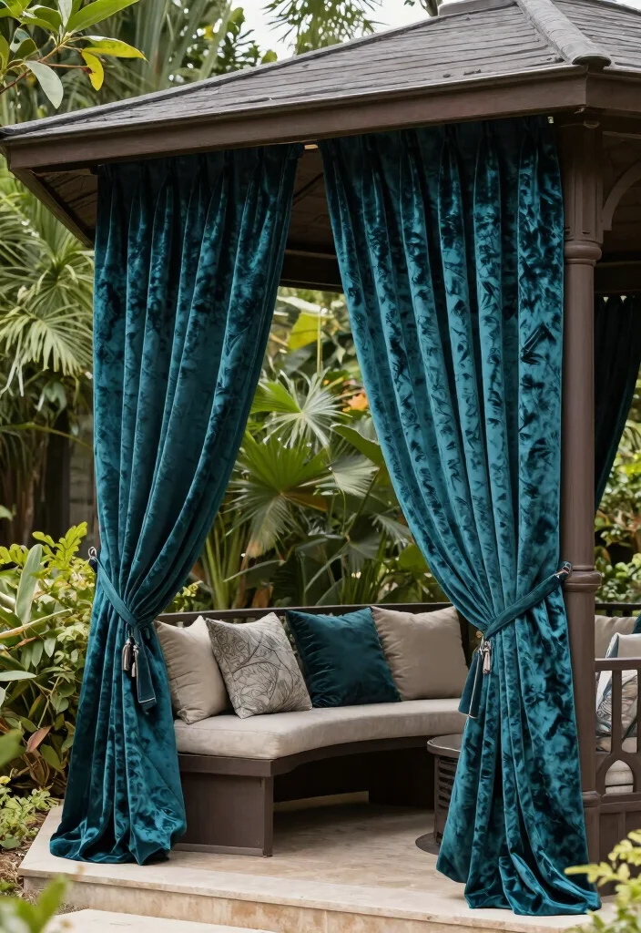 10 Elegant Gazebo Curtain Ideas for Privacy Style 7. Textured Fabrics for Depth 0