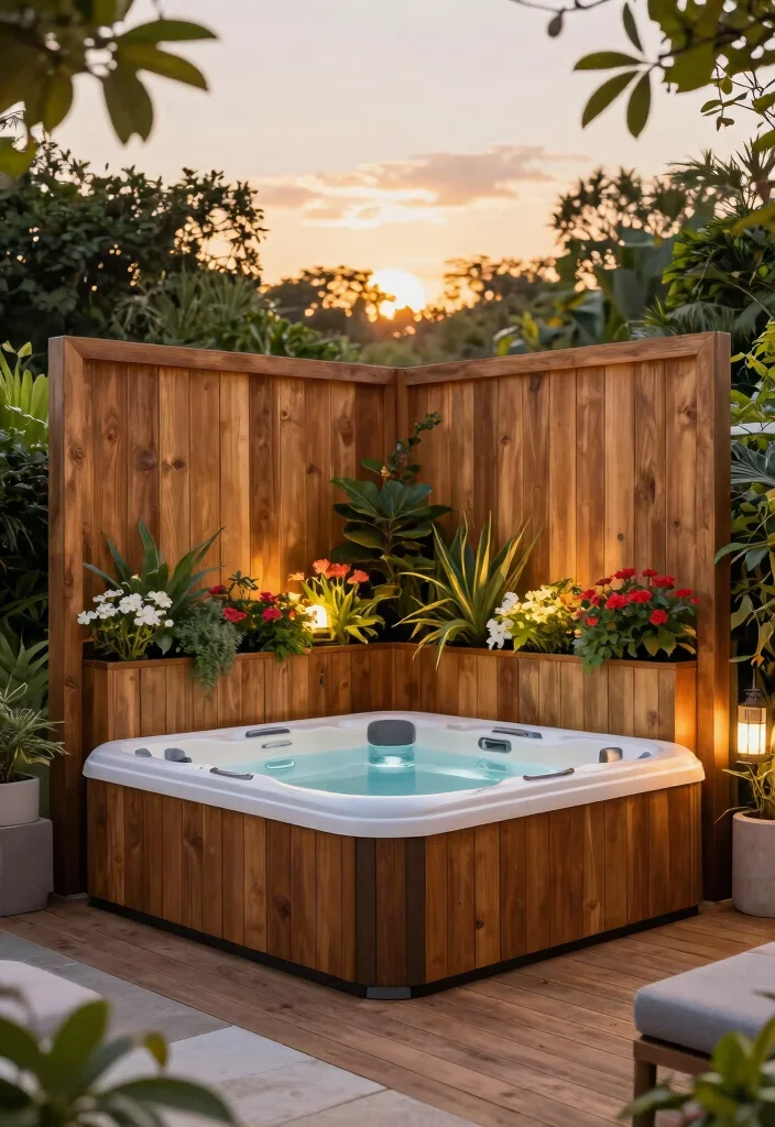 10 Modern Hot Tub Screening Ideas for Total Privacy 10. Privacy Screens with Built in Planters 0