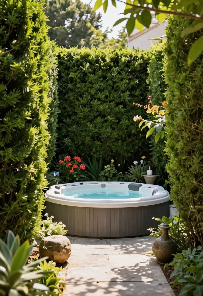 10 Modern Hot Tub Screening Ideas for Total Privacy 2. Tall Garden Hedges 0