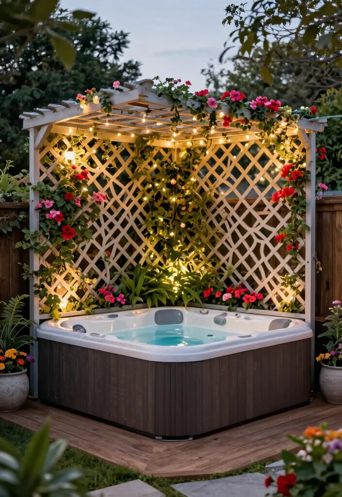 10 Modern Hot Tub Screening Ideas for Total Privacy 7. Decorative Trellis Screens 0