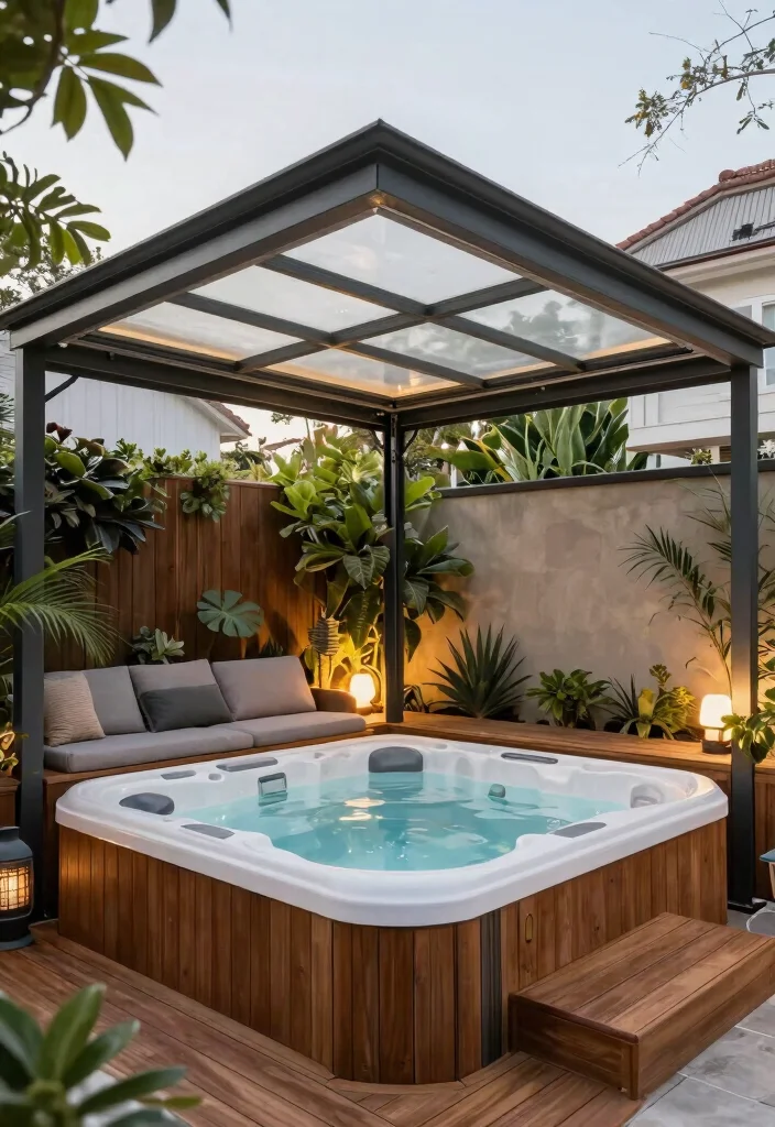 10 Modern Hot Tub Screening Ideas for Total Privacy 8. Retractable Roof Systems 0
