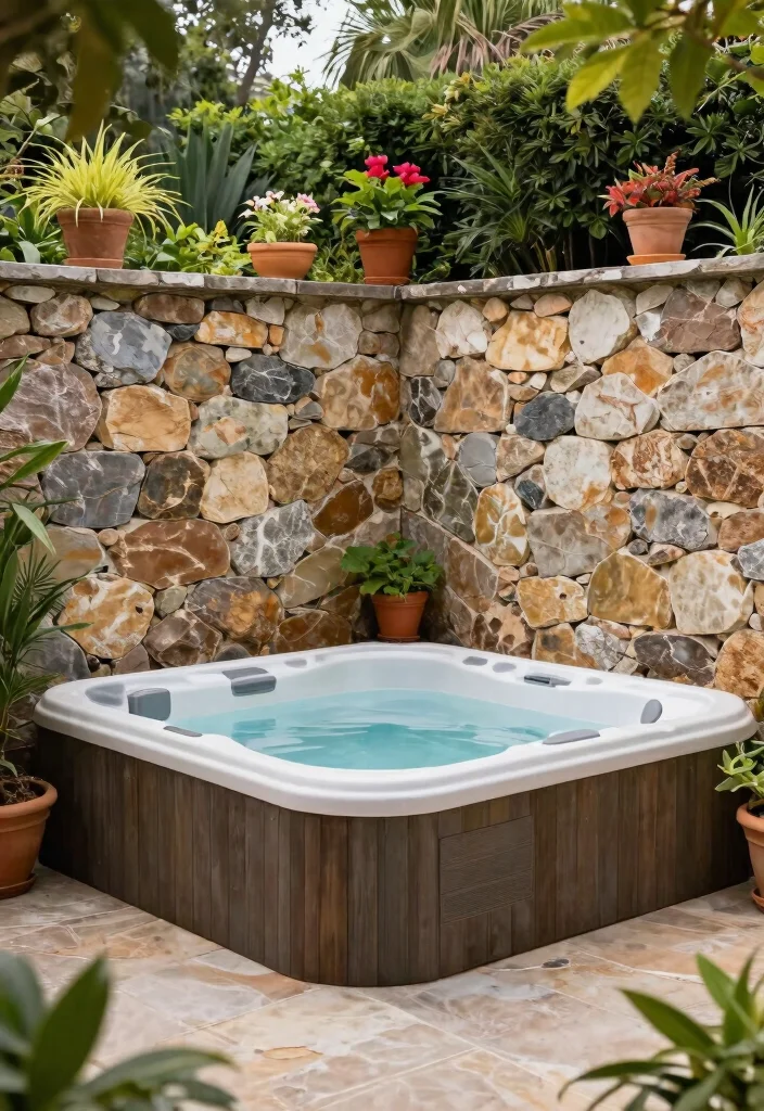 10 Modern Hot Tub Screening Ideas for Total Privacy 9. Stone Walls 0