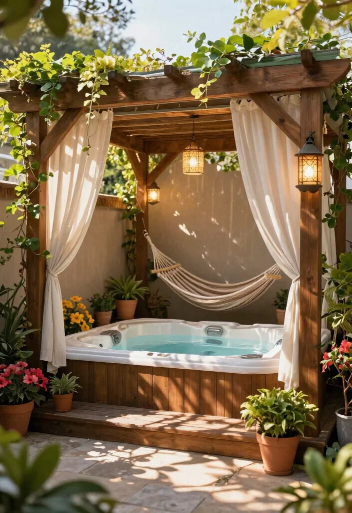 10 Most Private Hot Tub Ideas for Your Backyard Escape 2. Wooden Pergola Retreat 0
