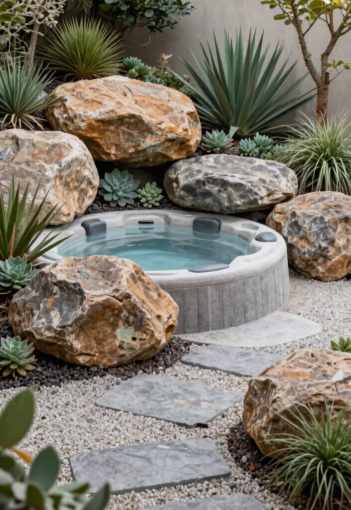 10 Most Private Hot Tub Ideas for Your Backyard Escape 6. Rock Garden Retreat 0