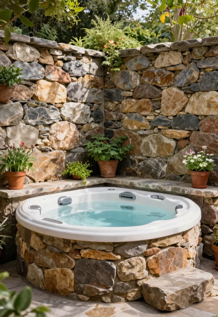 10 Most Private Hot Tub Ideas for Your Backyard Escape 7. Natural Stone Walls 0