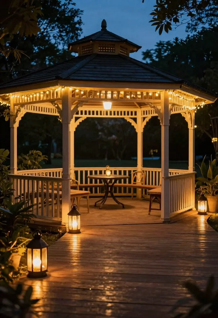 10 Seamless Deck with Gazebo Ideas for Outdoor Living 60 10 Seamless Deck with Gazebo Ideas for Outdoor Living 10. Evening Ambiance with Lighting 0