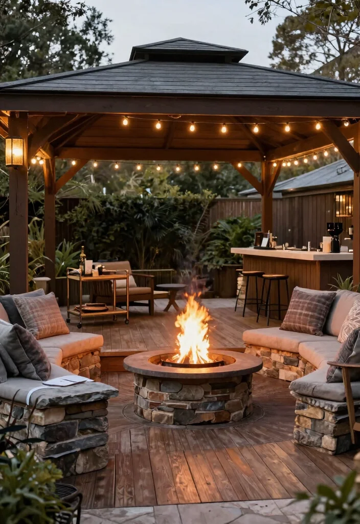 10 Seamless Deck with Gazebo Ideas for Outdoor Living 24 10 Seamless Deck with Gazebo Ideas for Outdoor Living 4. Cozy Nook with a Fire Pit 0