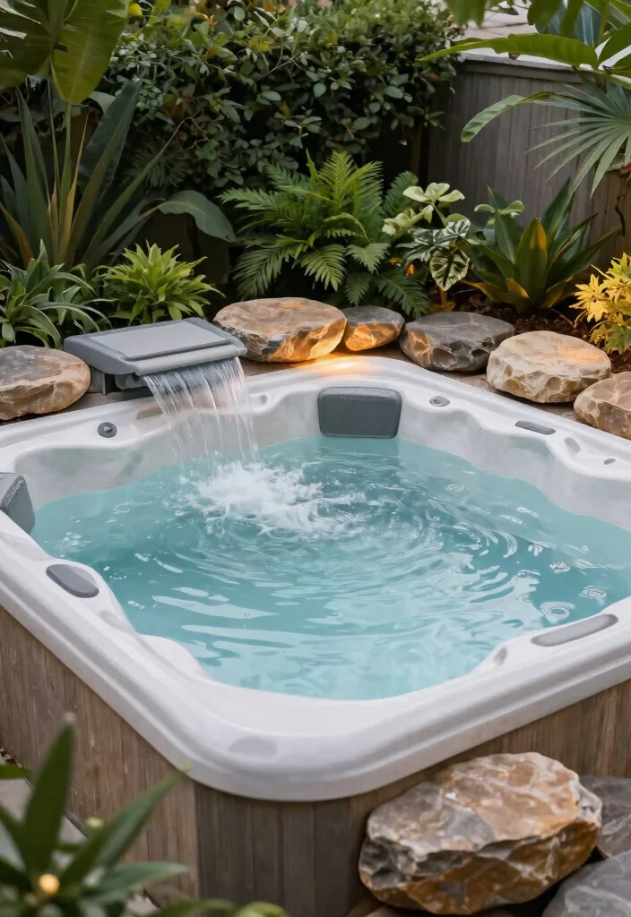 10 Smart Small Yard Hot Tub Ideas to Save Space 10. Compact Hot Tub with a Waterfall Feature 0