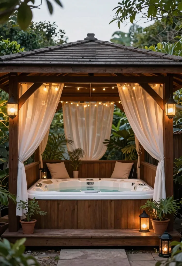 10 Smart Small Yard Hot Tub Ideas to Save Space 2. Hot Tub in a Gazebo 0