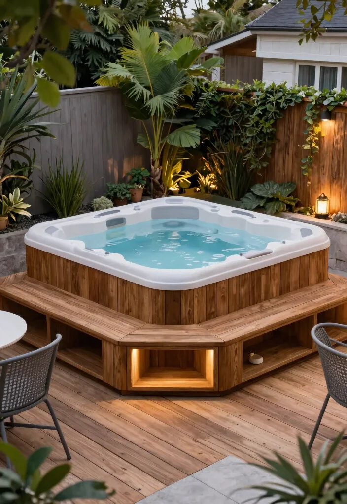 10 Smart Small Yard Hot Tub Ideas to Save Space 5. Hot Tub with Decking and Storage 0