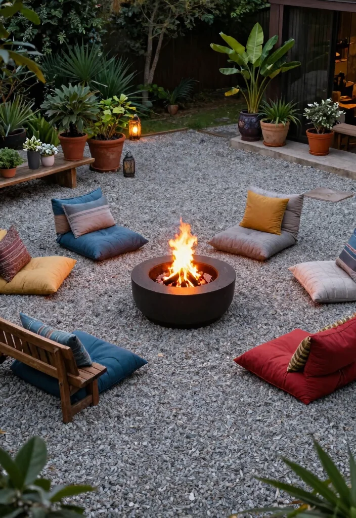 10 Stylish Gravel Fire Pit Area Backyard Designs Low Cost 4. Gravel Patio with Fire Pit Centerpiece 0