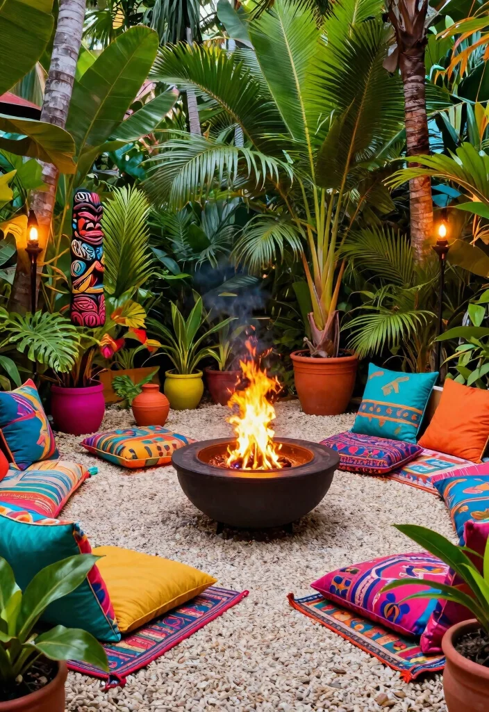 10 Stylish Gravel Fire Pit Area Backyard Designs Low Cost 7. Tropical Paradise with Gravel Fire Pit 0