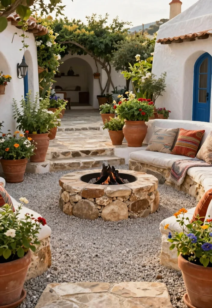 10 Stylish Gravel Fire Pit Area Backyard Designs Low Cost 8. Mediterranean Inspired Gravel Retreat 0