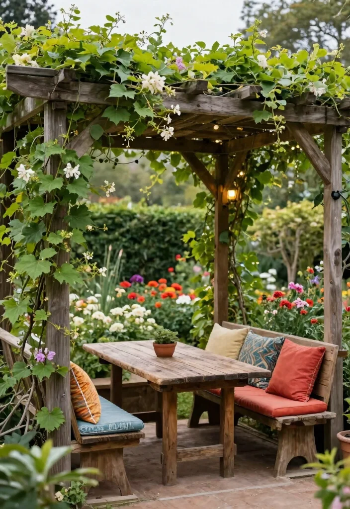 11 Backyard Pergola Gazebo Ideas for Perfect Shade 1. Rustic Wooden Pergola with Climbing Vines 0