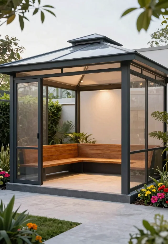 11 Backyard Pergola Gazebo Ideas for Perfect Shade 2. Modern Gazebo with Transparent Roof 0