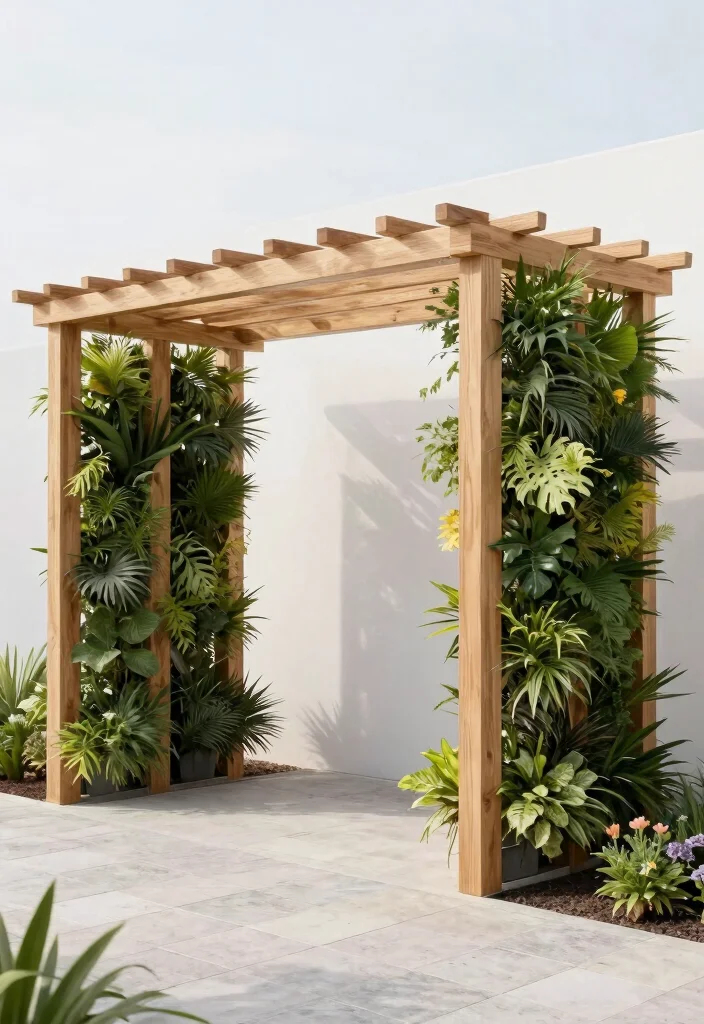 11 Backyard Pergola Gazebo Ideas for Perfect Shade 6. Minimalist Pergola with Vertical Gardens 0