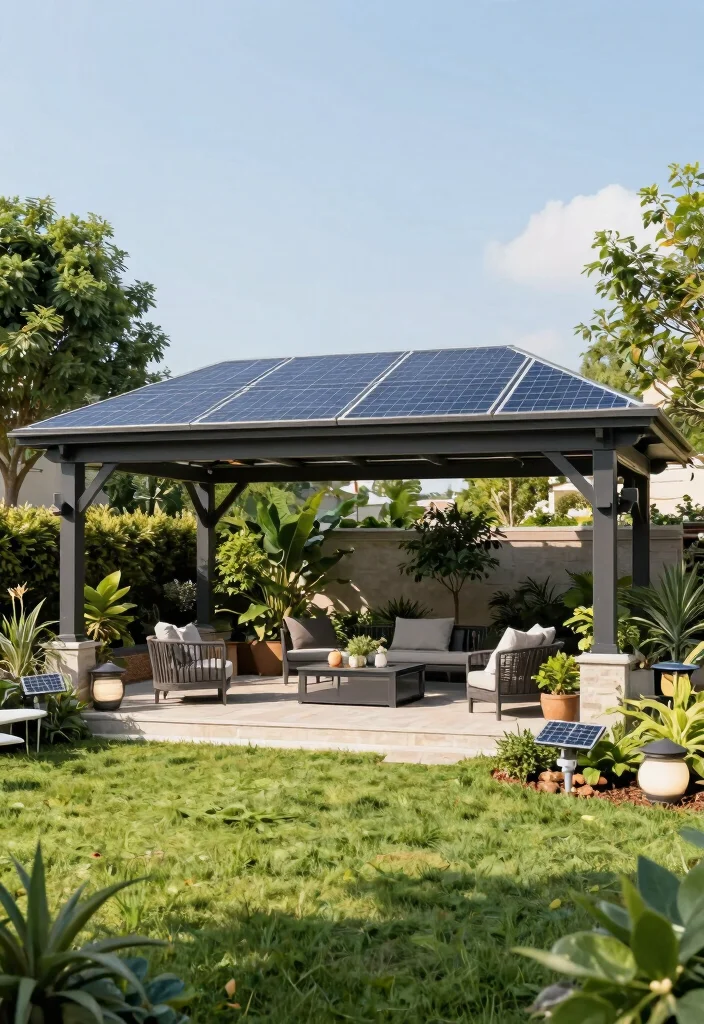 11 Backyard Pergola Gazebo Ideas for Perfect Shade 8. Full Cover Pergola with Solar Panels 0