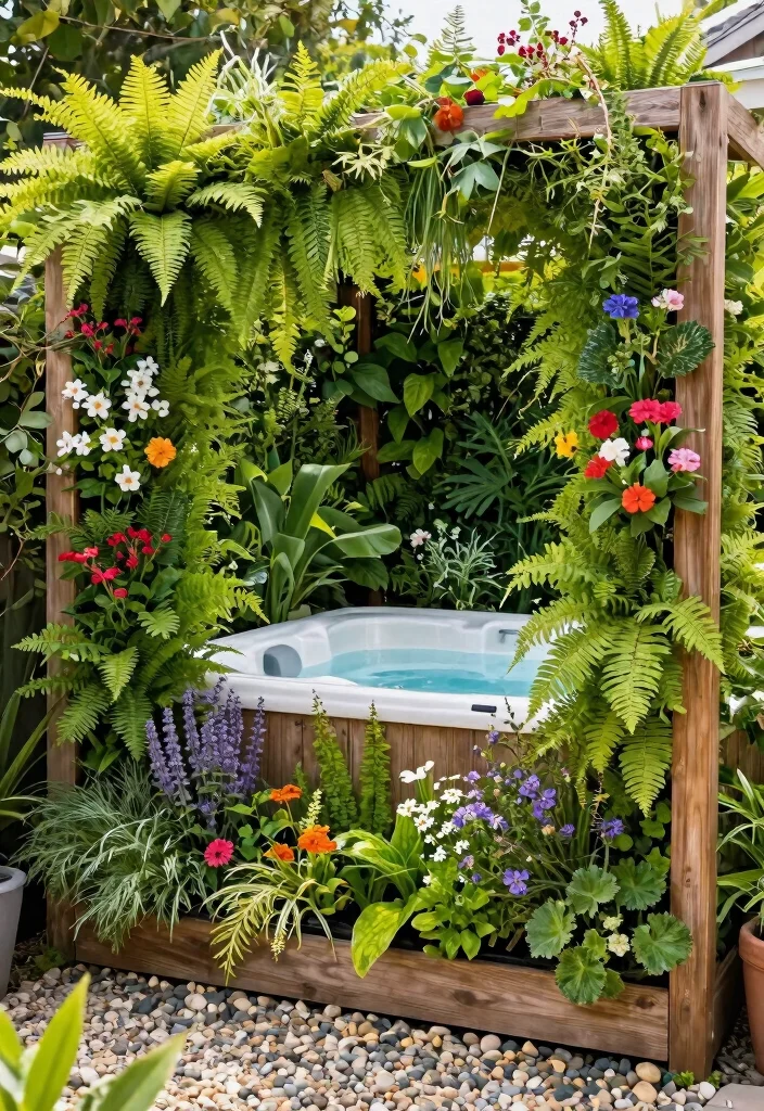 11 Best Hot Tub Surround Ideas DIY Backyard Projects 2. Vertical Garden Privacy Screen 0