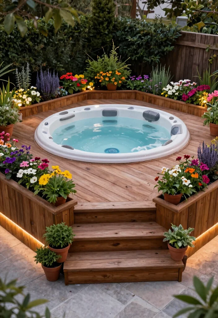 11 Best Hot Tub Surround Ideas DIY Backyard Projects 5. Raised Platform with Planters 0