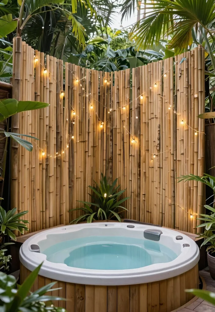 11 Best Hot Tub Surround Ideas DIY Backyard Projects 6. Natural Bamboo Enclosure 0