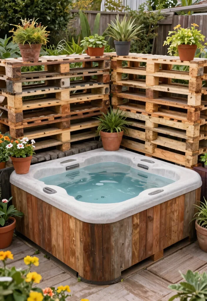 11 Best Hot Tub Surround Ideas DIY Backyard Projects 7. Repurposed Pallet Surround 0