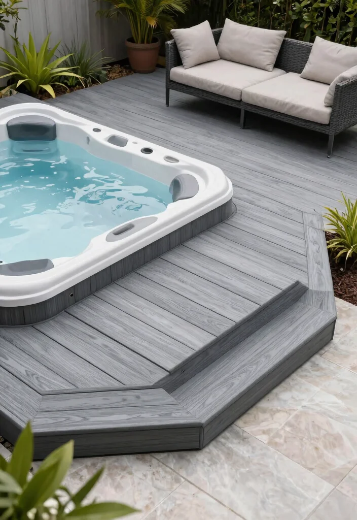 11 Best Hot Tub Surround Ideas DIY Backyard Projects 8. Eco Friendly Composite Decking 0