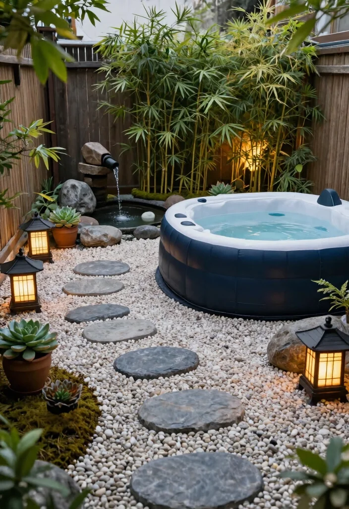 11 Best Inflatable Hot Tub Ideas on a Backyard Budget 1. Zen Garden Vibes 0