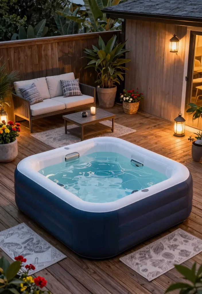 11 Best Inflatable Hot Tub Ideas on a Backyard Budget 2. Cozy Wood Deck Retreat 0